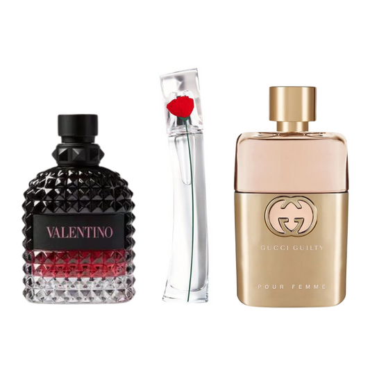 Set di 3 profumi: Gucci Guilt, Valentini Intense, y Flower Kenzo 100ml